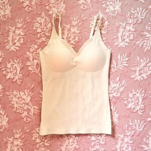 New Small Seamless Built In Bra Camisole Tank Top Slip Layering Stretch Nude